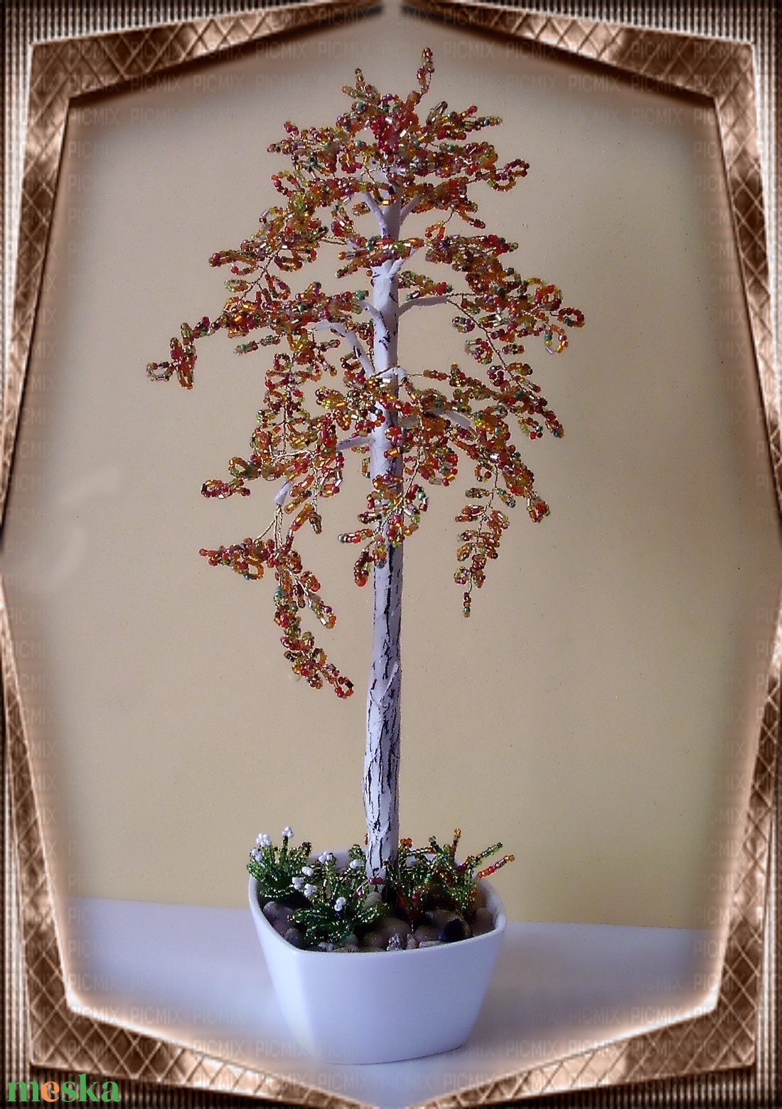 Gyöngyből készített őszi nyírfa  GYV01-3-33 - otthon & lakás - dekoráció - asztal és polc dekoráció - gyöngyfa, ásványfa - Meska.hu