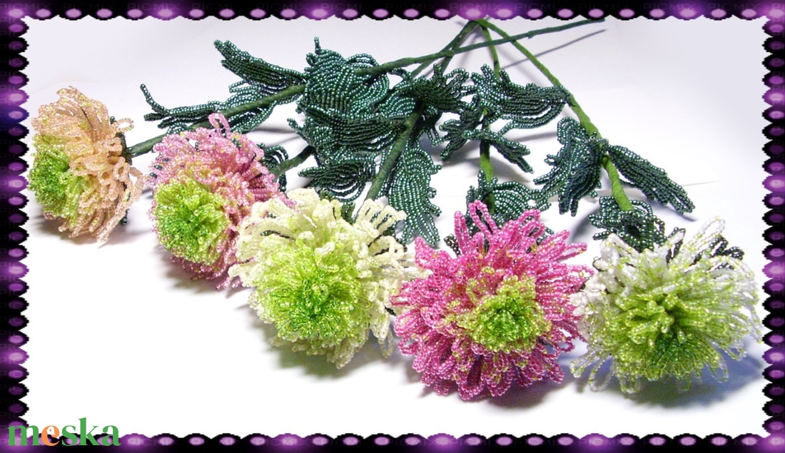 1 szál Gyöngyből készített krizantém több színben GYV05 - otthon & lakás - dekoráció - virágdísz és tartó - csokor & virágdísz - Meska.hu