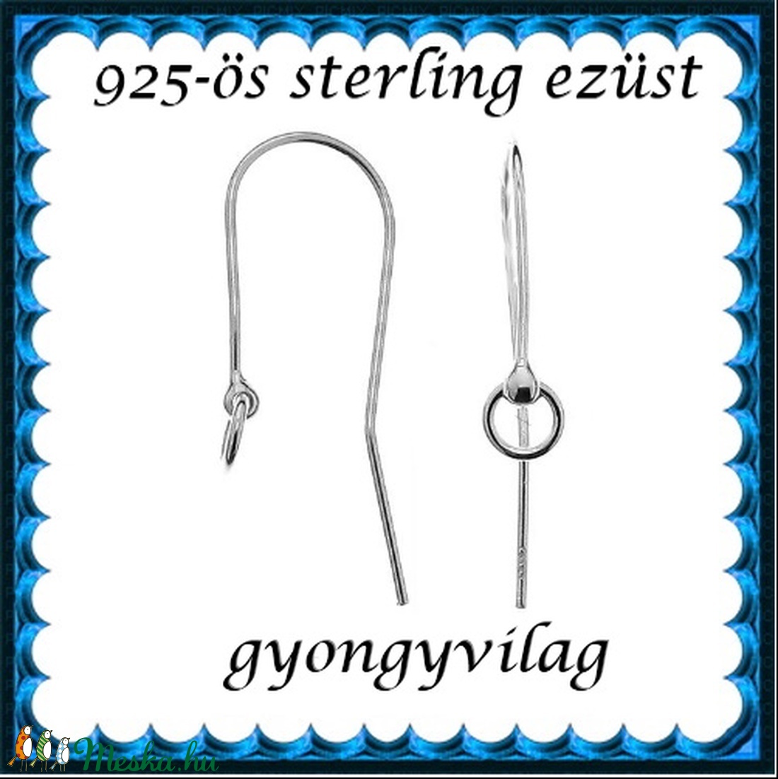 925-ös sterling ezüst ékszerkellék: fülbevalóalap akasztós EFK A 76 - gyöngy, ékszerkellék - egyéb alkatrész - Meska.hu
