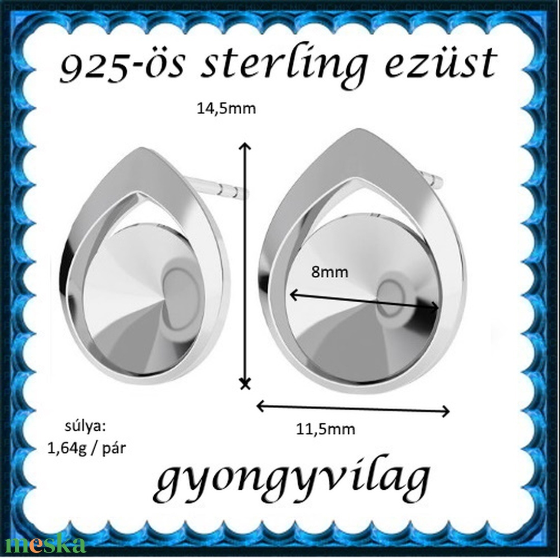 925-ös sterling ezüst ékszerkellék: fülbevalóalap bedugós EFK B 44 - gyöngy, ékszerkellék - egyéb alkatrész - Meska.hu