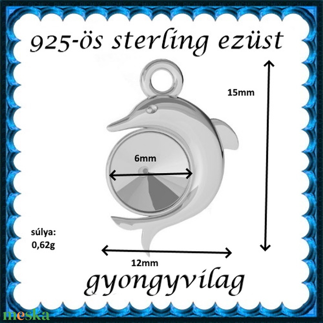 925-ös sterling ezüst ékszerkellék: medál / pandora / fityegő EMTÉ 22 - kellékek & szerszámok - gyöngyfűzés kellékek - cabochon - Meska.hu