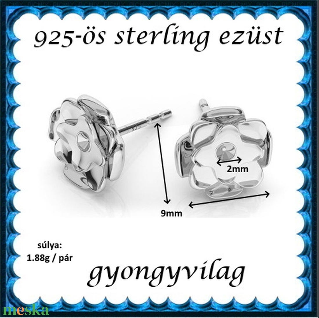 925-ös sterling ezüst ékszerkellék: fülbevalóalap bedugós EFK B 43E - kellékek & szerszámok - gyöngyfűzés kellékek - egyéb alkatrész - Meska.hu