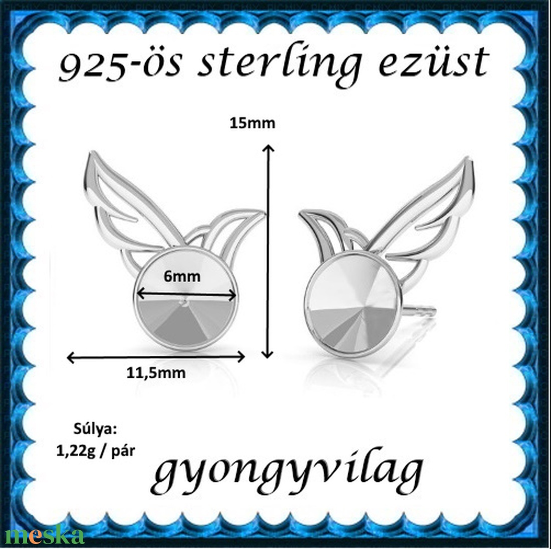 925-ös sterling ezüst ékszerkellék: fülbevalóalap bedugós EFK B 45E - kellékek & szerszámok - gyöngyfűzés kellékek - egyéb alkatrész - Meska.hu