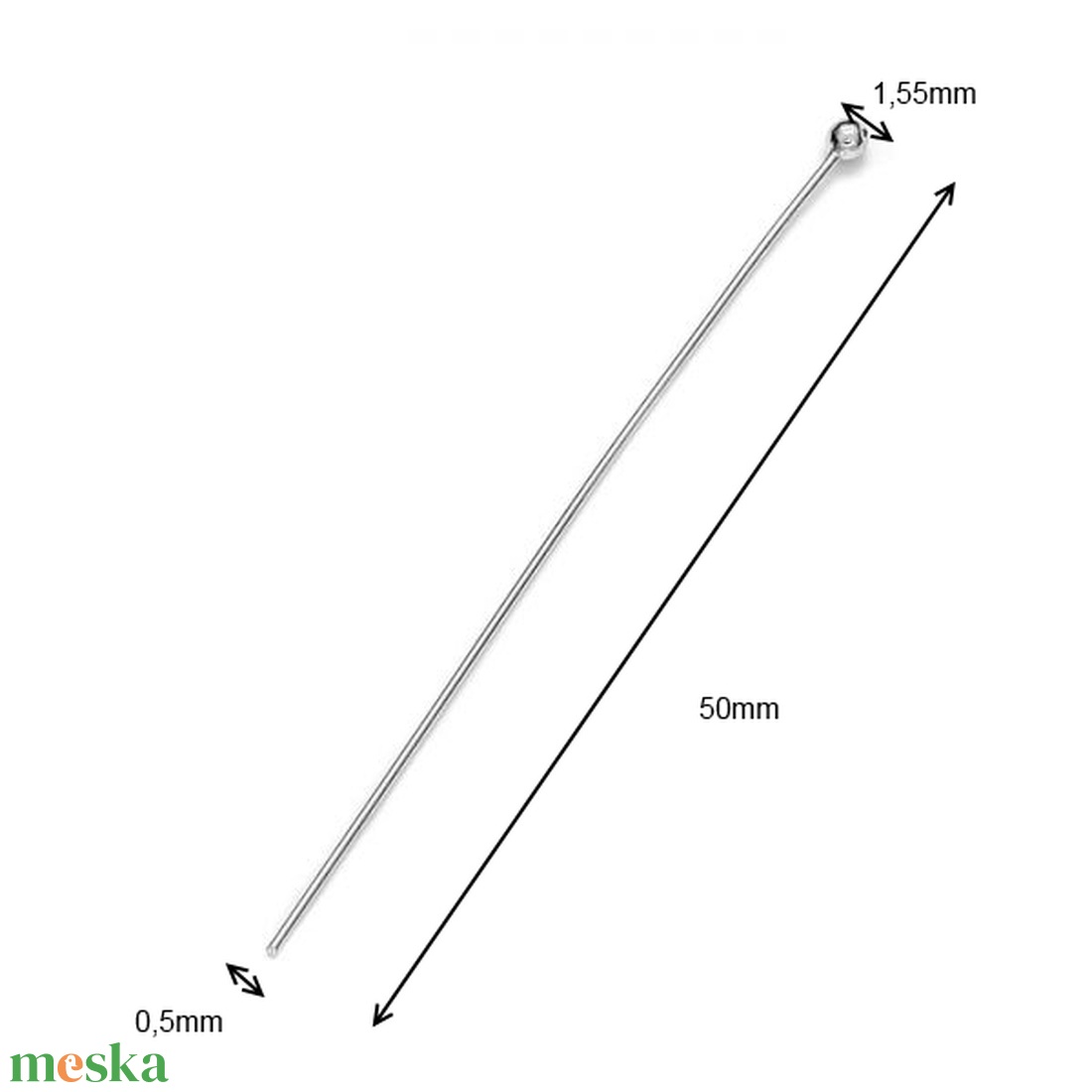 925-ös sterling ezüst ékszerkellék: szerelőpálca gömb végű ESZP G 50x0,5 2db/ csomag - gyöngy, ékszerkellék - egyéb alkatrész - Meska.hu