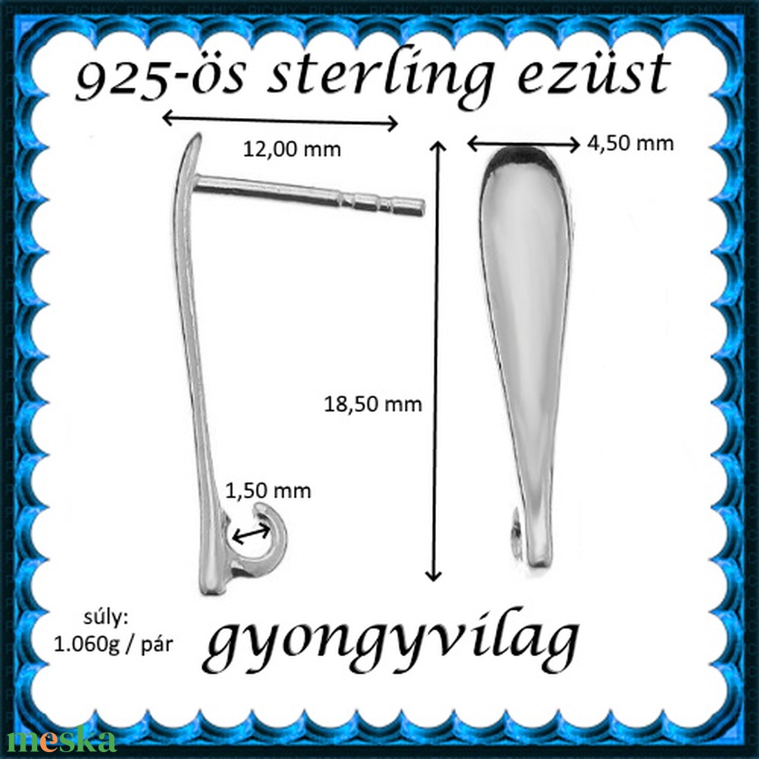 925-ös sterling ezüst ékszerkellék: fülbevalóalap bedugós EFK B 46 - kellékek & szerszámok - gyöngyfűzés kellékek - egyéb alkatrész - Meska.hu