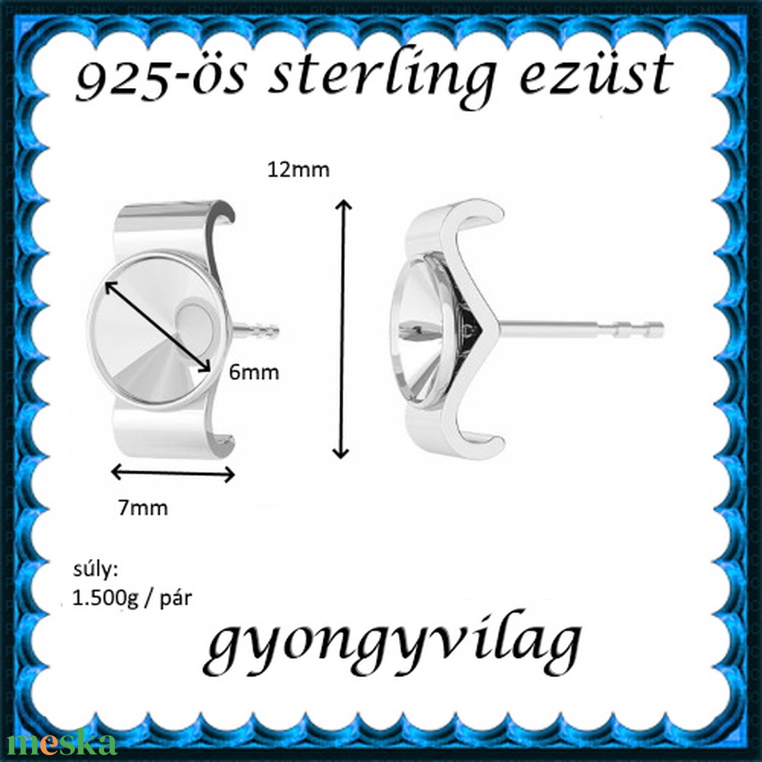 925-ös sterling ezüst ékszerkellék: fülbevalóalap bedugós EFK B 47 - gyöngy, ékszerkellék - egyéb alkatrész - Meska.hu