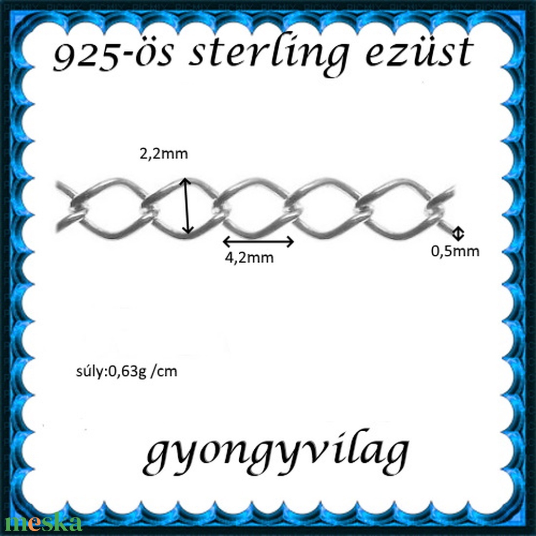 925-ös ezüst lánc méterben 925 EL12 - kellékek & szerszámok - gyöngyfűzés kellékek - egyéb alkatrész - Meska.hu