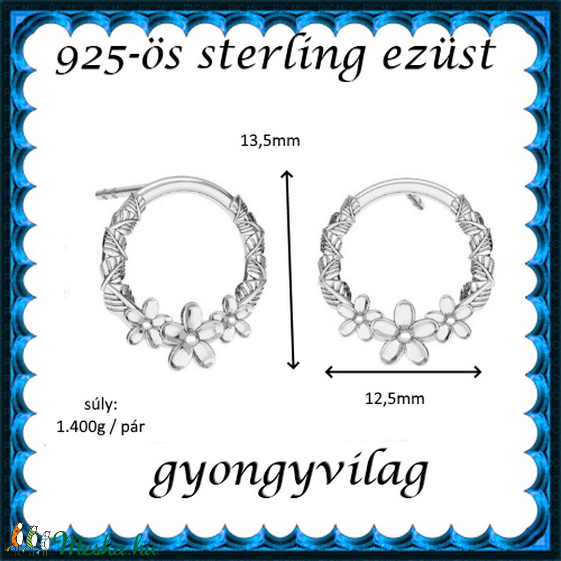  925-ös sterling ezüst: fülbevaló  EF 03 - ékszer - fülbevaló - lógó fülbevaló - Meska.hu