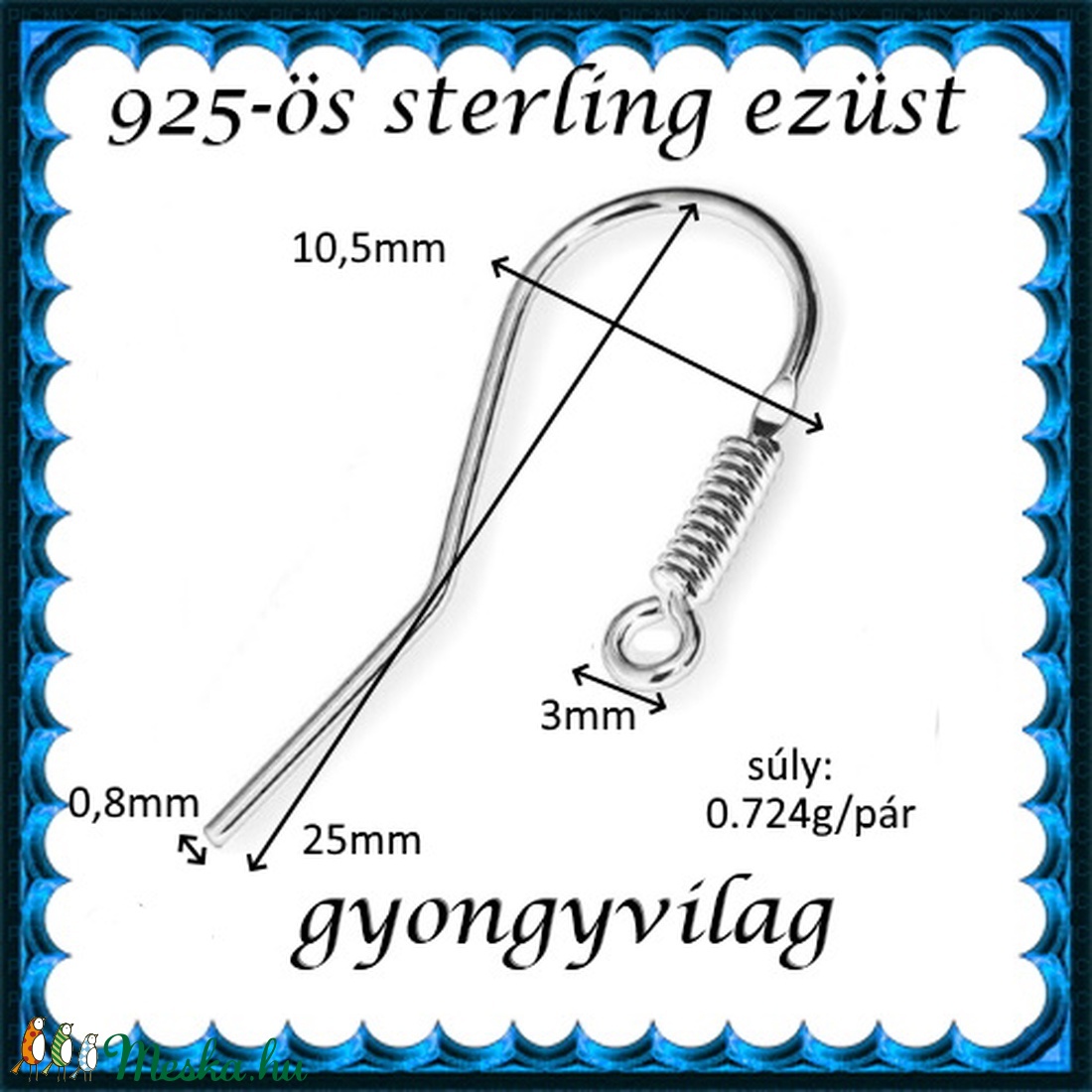 925-ös finomságú sterling ezüst fülbevaló kapocs EFK A 86 - gyöngy, ékszerkellék - egyéb alkatrész - Meska.hu 925-ös finomságú sterling ezüst fülbevaló kapocs EFK A 86 - gyöngy, ékszerkellék - egyéb alkatrész - Meska.hu