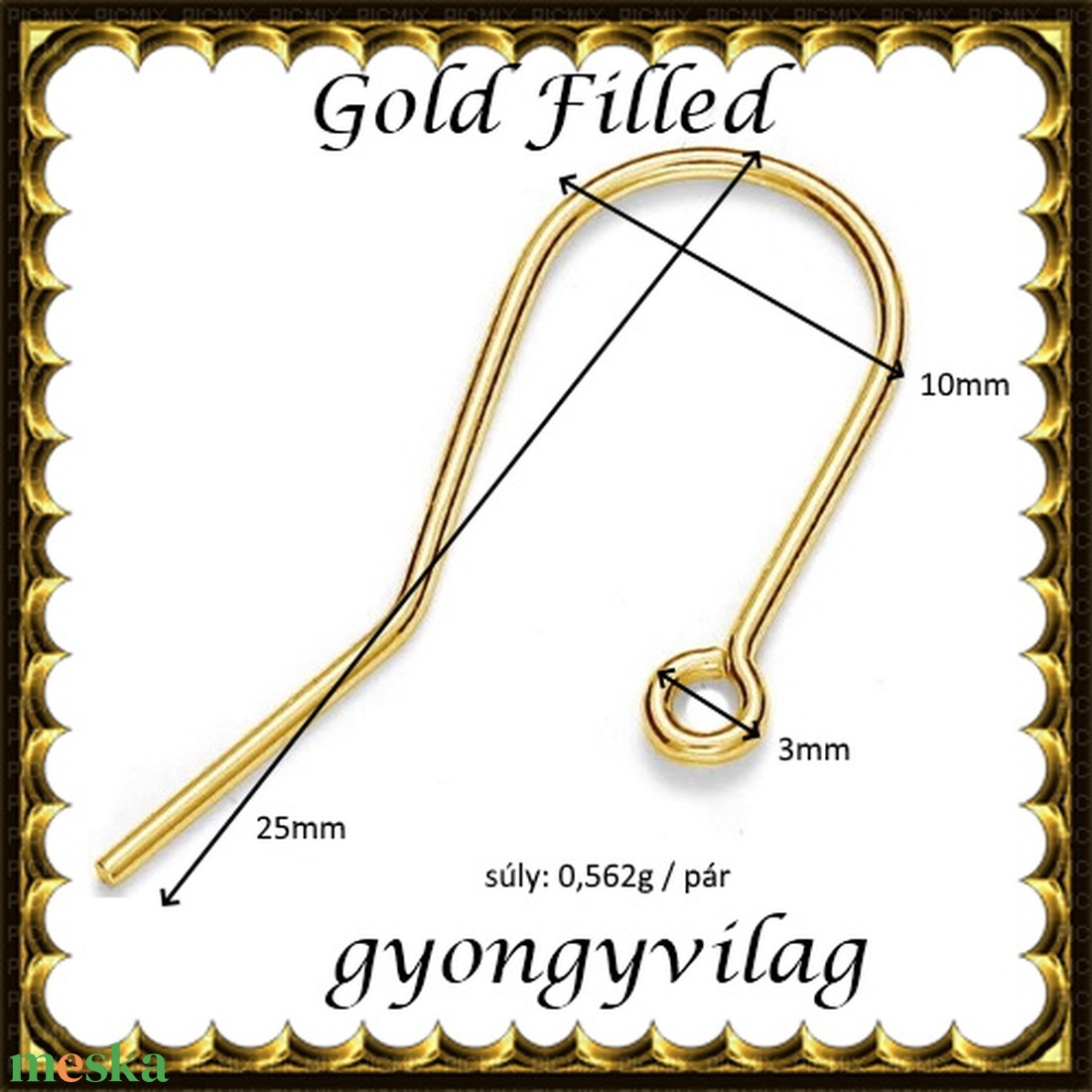 925-ös sterling ezüst ékszerkellék: fülbevalóalap akasztós  EFK A 74g gold filled - kellékek & szerszámok - gyöngyfűzés kellékek - egyéb alkatrész - Meska.hu