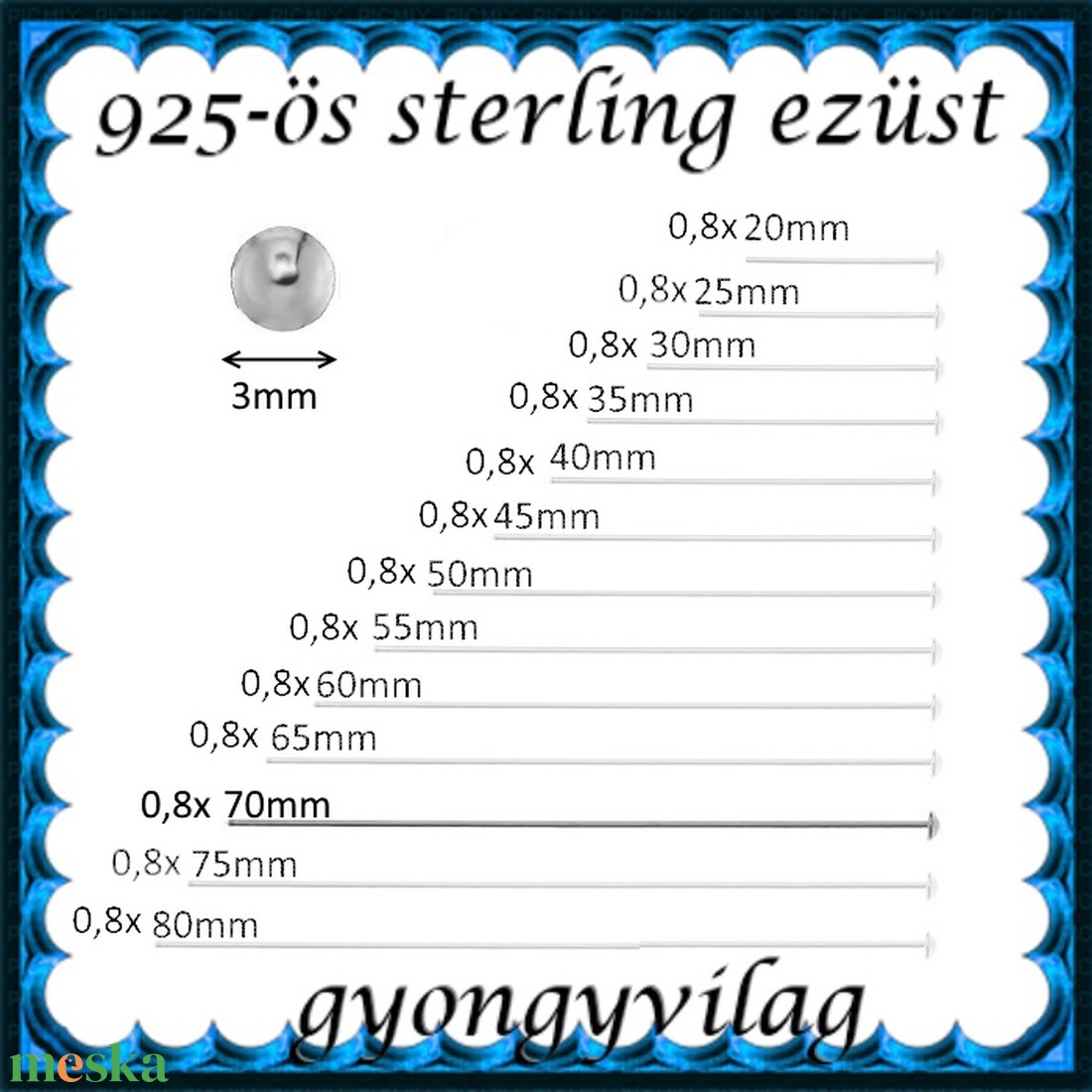 925-ös sterling ezüst ékszerkellék: szerelőpálca szög végű 70 x 0,8mm-es - kellékek & szerszámok - gyöngyfűzés kellékek - egyéb alkatrész - Meska.hu 925-ös sterling ezüst ékszerkellék: szerelőpálca szög végű 70 x 0,8mm-es - kellékek & szerszámok - gyöngyfűzés kellékek - egyéb alkatrész - Meska.hu