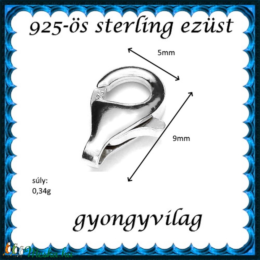 925-ös ezüst 1soros lánckapocs ELK 1s 39-9 2db/csomag - gyöngy, ékszerkellék - egyéb alkatrész - Meska.hu