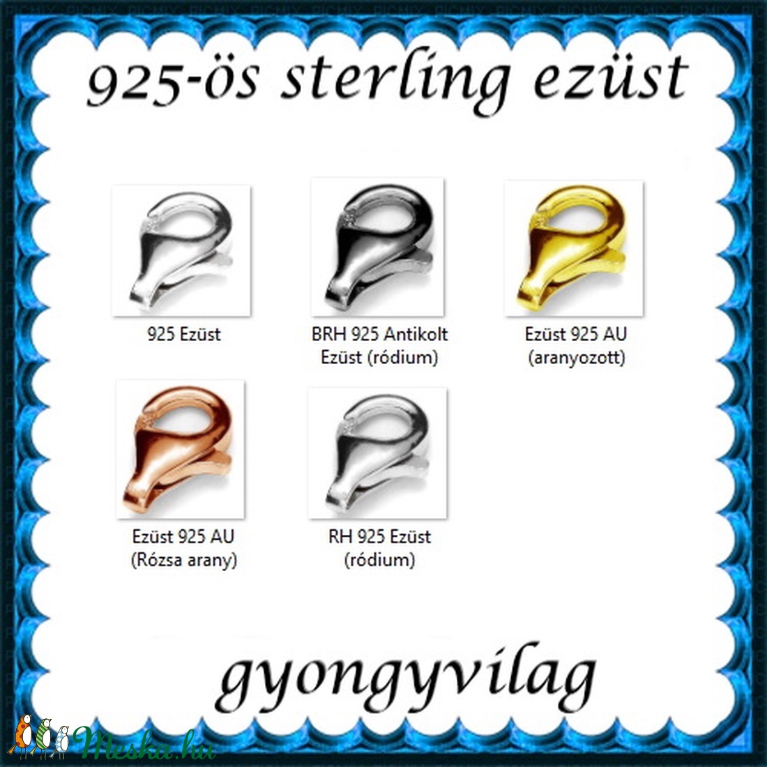 925-ös ezüst 1soros lánckapocs ELK 1s 39-9 2db/csomag - gyöngy, ékszerkellék - egyéb alkatrész - Meska.hu