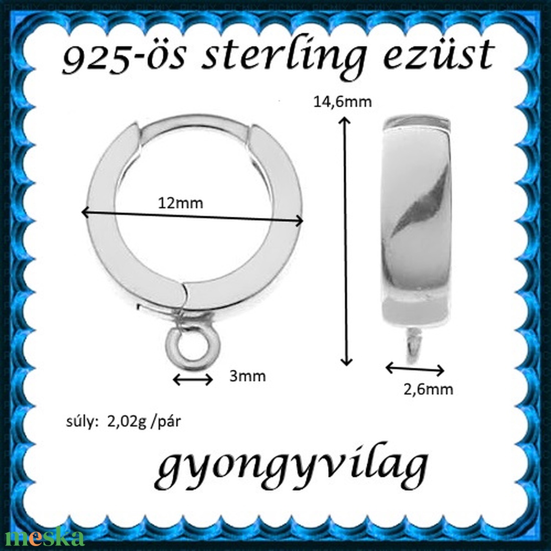 925-ös sterling ezüst ékszerkellék: fülbevalóalap biztonsági kapoccsal EFK K 34E - gyöngy, ékszerkellék - egyéb alkatrész - Meska.hu