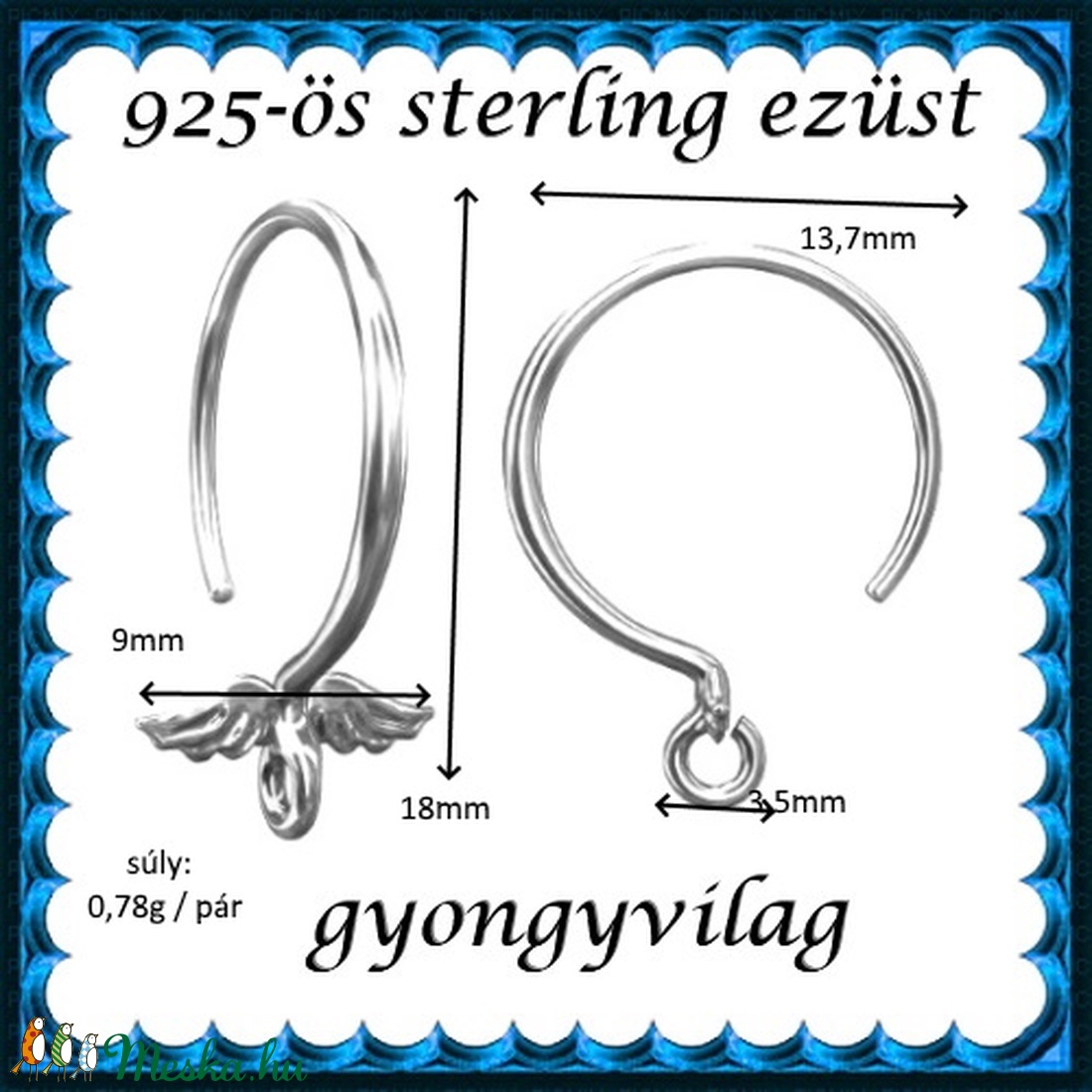 925-ös sterling ezüst ékszerkellék: fülbevalóalap akasztós EFK A 89 - kellékek & szerszámok - gyöngyfűzés kellékek - egyéb alkatrész - Meska.hu 925-ös sterling ezüst ékszerkellék: fülbevalóalap akasztós EFK A 89 - kellékek & szerszámok - gyöngyfűzés kellékek - egyéb alkatrész - Meska.hu