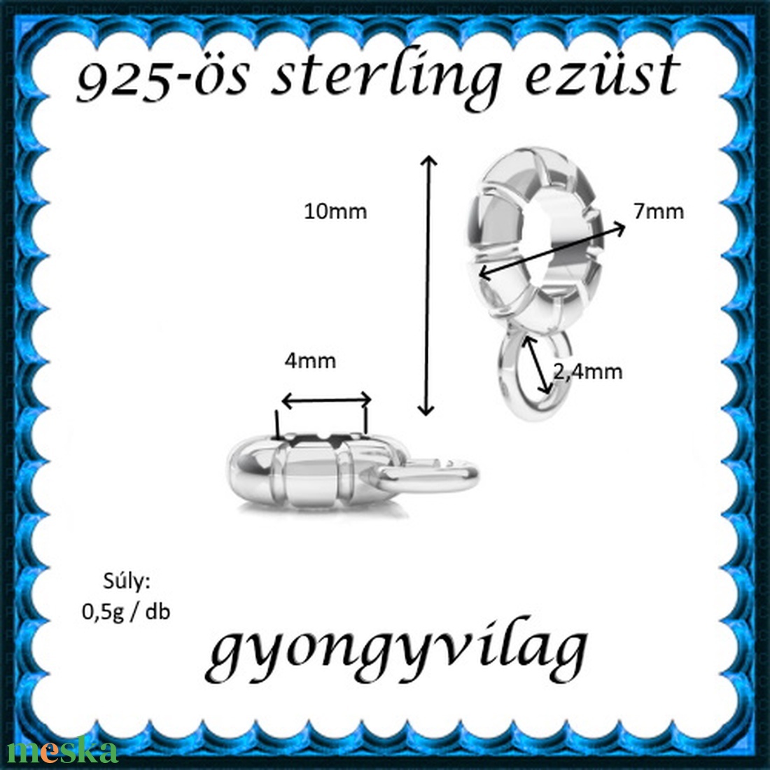 925-ös sterling ezüst ékszerkellék: medáltartó, medálkapocs EMT 35 - gyöngy, ékszerkellék - egyéb alkatrész - Meska.hu