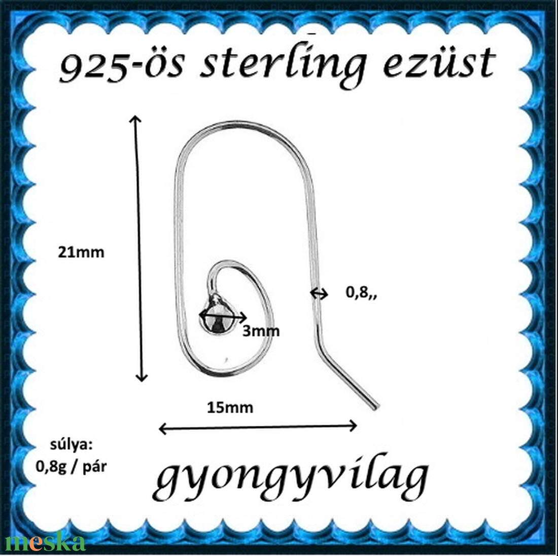 925-ös sterling ezüst ékszerkellék: fülbevalóalap akasztós EFK A 81 - gyöngy, ékszerkellék - egyéb alkatrész - Meska.hu 925-ös sterling ezüst ékszerkellék: fülbevalóalap akasztós EFK A 81 - gyöngy, ékszerkellék - egyéb alkatrész - Meska.hu