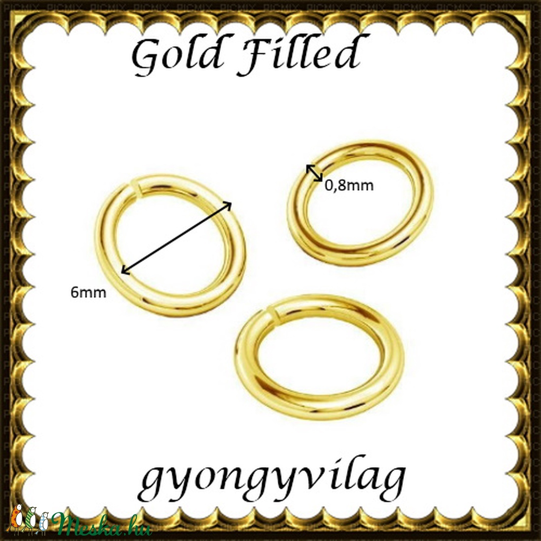 925-ös ezüst karika ESZK NY gold filled 6x0,8 - kellékek & szerszámok - gyöngyfűzés kellékek - egyéb alkatrész - Meska.hu
