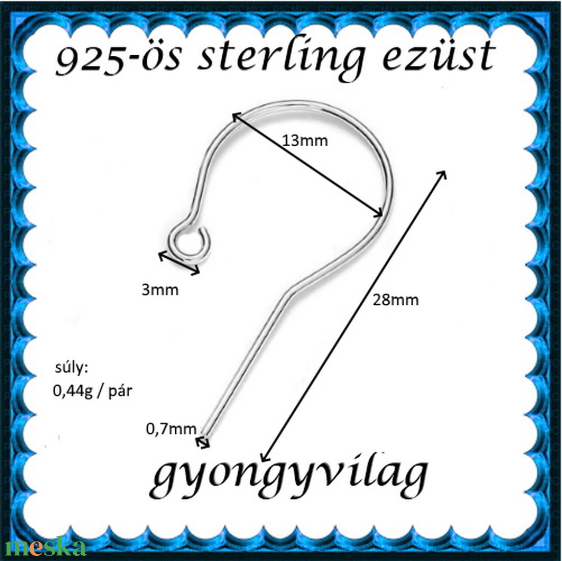  925-ös sterling ezüst ékszerkellék: fülbevalóalap akasztós EFK A 83 - kellékek & szerszámok - ékszerkellék - fülbevaló alap - Meska.hu