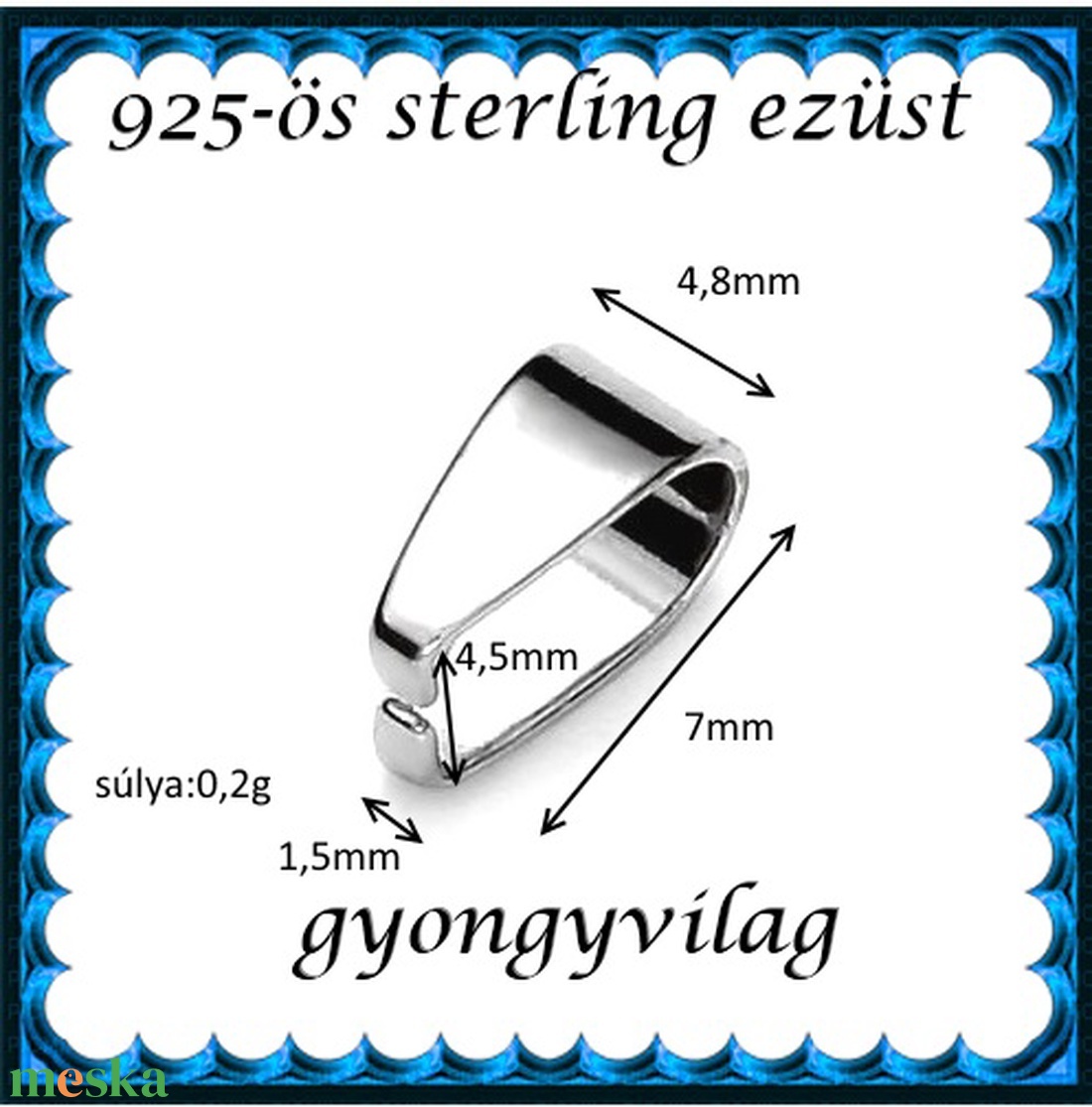 925-ös sterling ezüst ékszerkellék: medáltartó, medálkapocs EMK 79 - gyöngy, ékszerkellék - egyéb alkatrész - Meska.hu