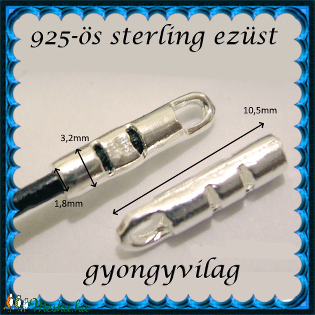 925-ös ezüst  lánckapocsvég 1,8mm-es 2db/cs ELK V 13-1,8 - gyöngy, ékszerkellék - egyéb alkatrész - Meska.hu