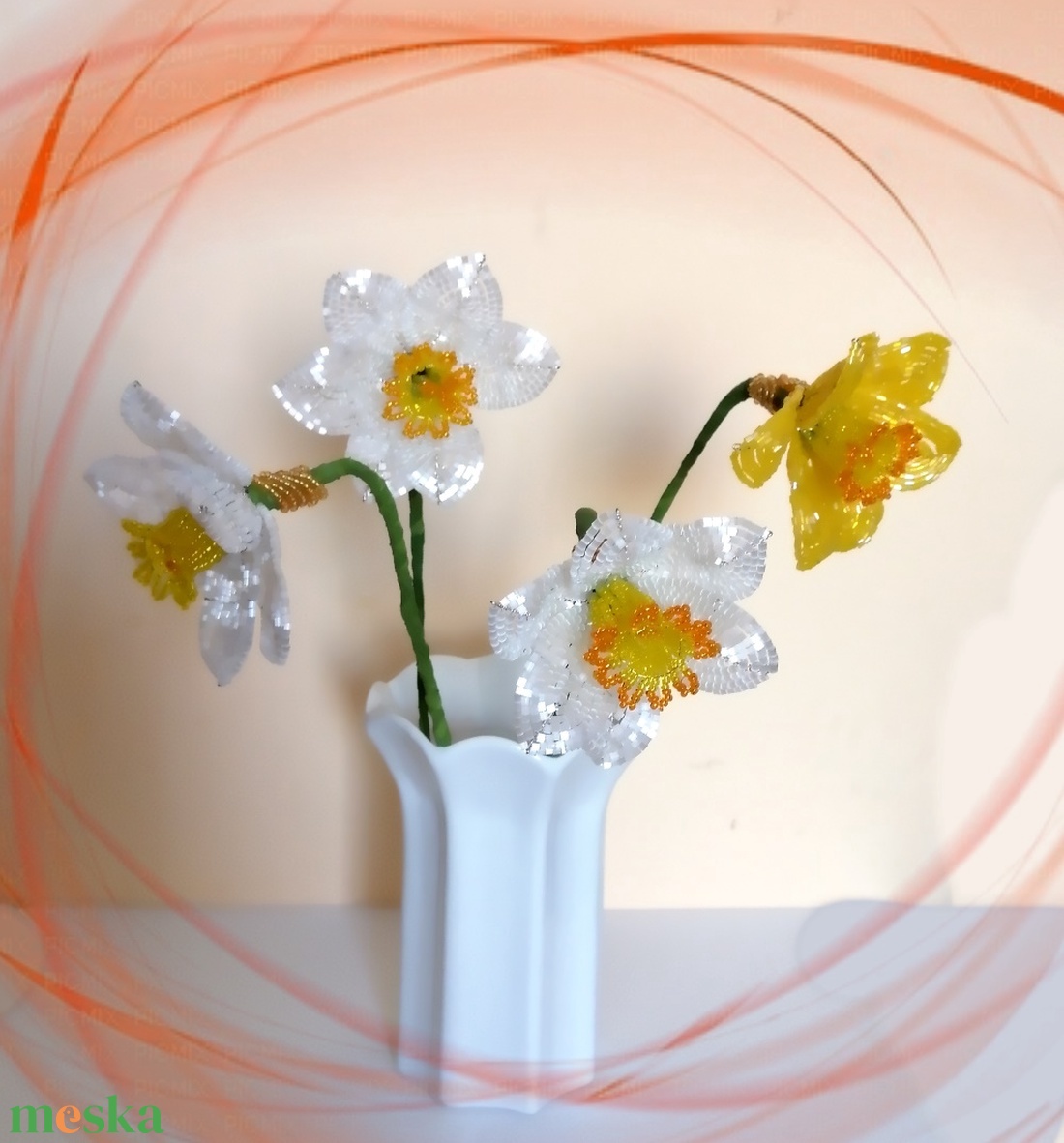 1 szál gyöngyből készített nárcisz több színben GYV27-4 - otthon & lakás - dekoráció - virágdísz és tartó - csokor & virágdísz - Meska.hu