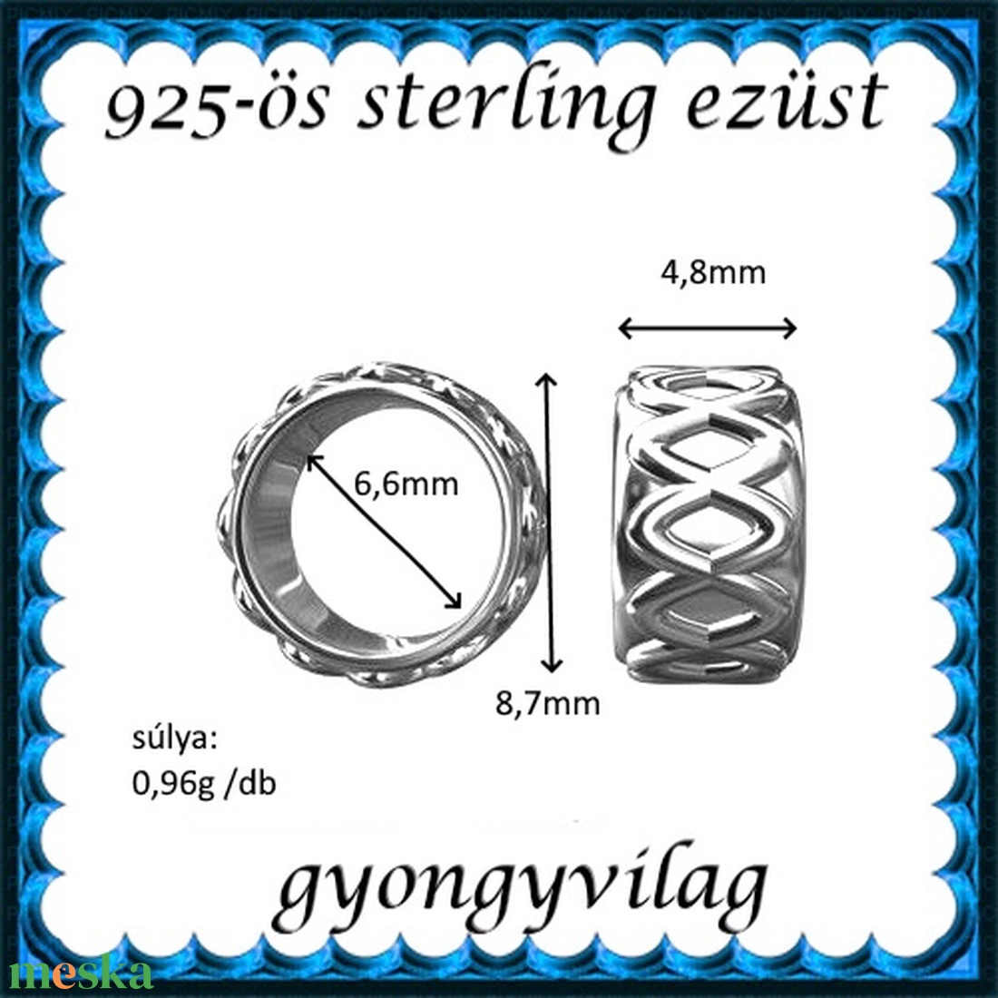 925-ös sterling ezüst ékszerkellék: köztes / gyöngy / dísz EKÖ 90 - kellékek & szerszámok - gyöngyfűzés kellékek - fém köztesek - Meska.hu