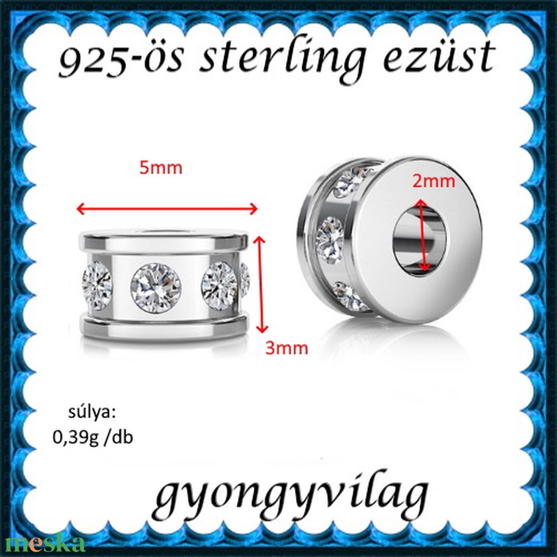 925-ös ezüst köztes / gyöngy / dísz EKÖ 91 - kellékek & szerszámok - gyöngyfűzés kellékek - fém köztesek - Meska.hu 925-ös ezüst köztes / gyöngy / dísz EKÖ 91 - kellékek & szerszámok - gyöngyfűzés kellékek - fém köztesek - Meska.hu