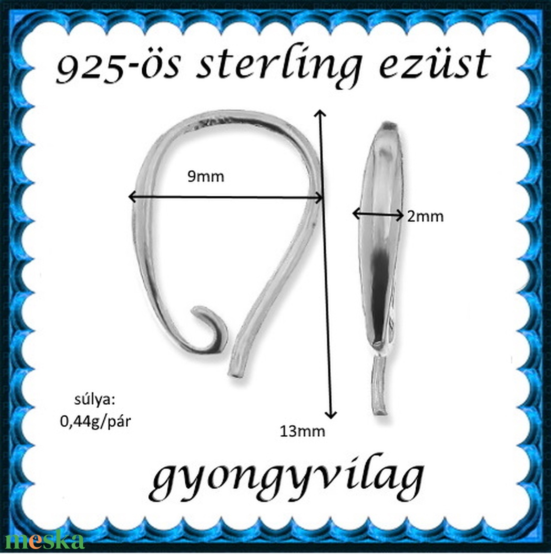  925-ös sterling ezüst ékszerkellék: fülbevalóalap akasztós EFK A 92 - kellékek & szerszámok - ékszerkellék - fülbevaló alap - Meska.hu