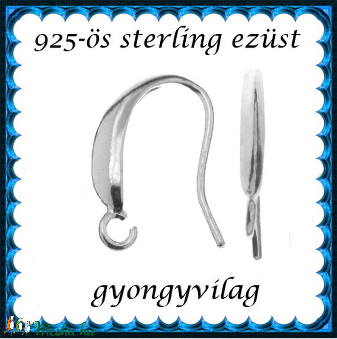  925-ös sterling ezüst ékszerkellék: fülbevalóalap akasztós EFK A 93-3 - kellékek & szerszámok - ékszerkellék - fülbevaló alap - Meska.hu