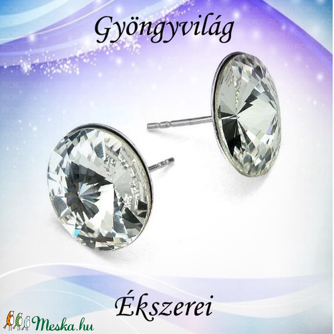  925-ös sterling ezüst-Swarovszki kristály fülbevaló SF-ESWR01-16 - ékszer - fülbevaló - pötty fülbevaló - Meska.hu