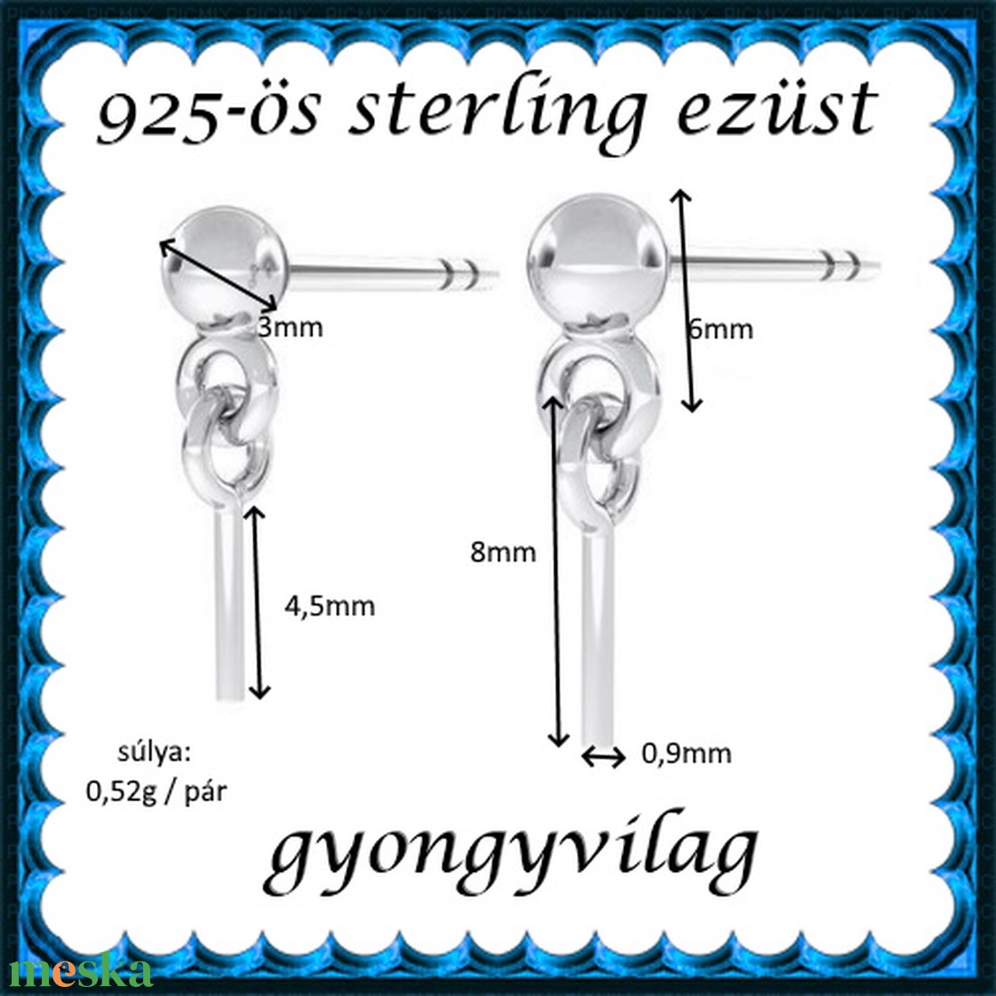925-ös sterling ezüst ékszerkellék: fülbevaló kapocs, bedugós EFK B 54-3 - kellékek & szerszámok - ékszerkellék - fülbevaló kapocs - Meska.hu 925-ös sterling ezüst ékszerkellék: fülbevaló kapocs, bedugós EFK B 54-3 - kellékek & szerszámok - ékszerkellék - fülbevaló kapocs - Meska.hu