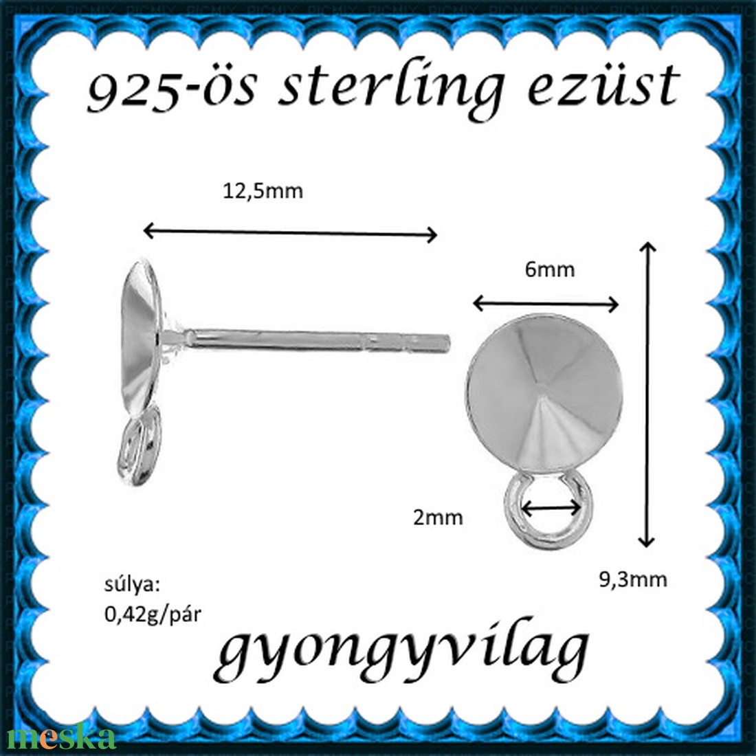 925-ös sterling ezüst ékszerkellék: fülbevaló kapocs, bedugós EFK B 55-6 - gyöngy, ékszerkellék - egyéb alkatrész - Meska.hu