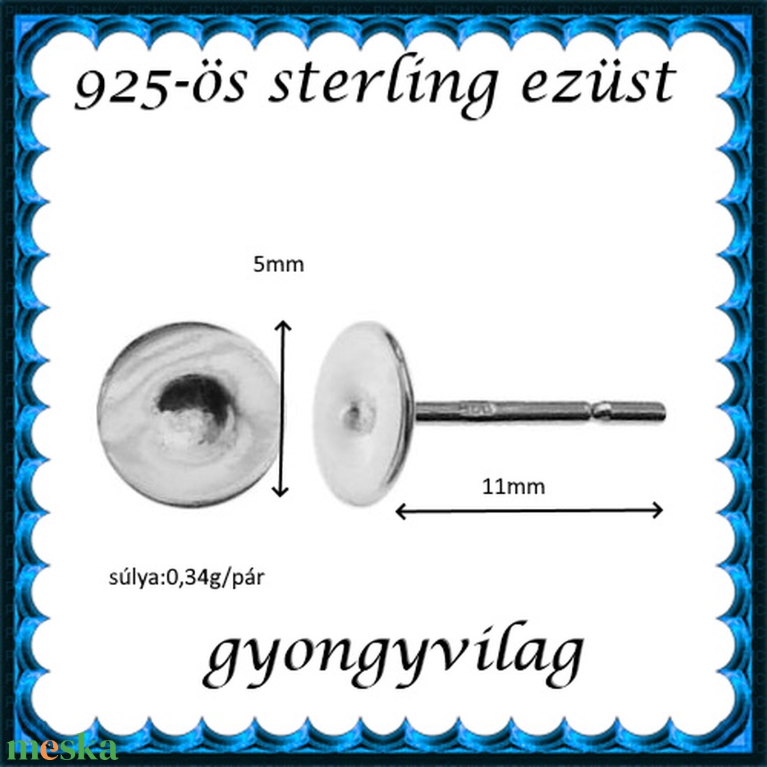 925-ös sterling ezüst ékszerkellék: fülbevalóalap bedugós EFK B 38-5 - kellékek & szerszámok - ékszerkellék - fülbevaló alap - Meska.hu
