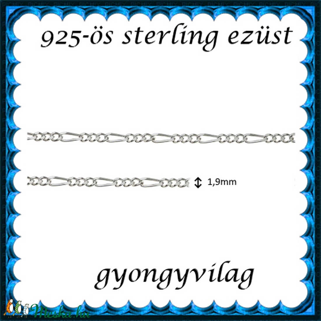 925-ös sterling ezüst ékszerkellék: lánc méterben EL09-1,9 - gyöngy, ékszerkellék - Meska.hu 925-ös sterling ezüst ékszerkellék: lánc méterben EL09-1,9 - gyöngy, ékszerkellék - Meska.hu