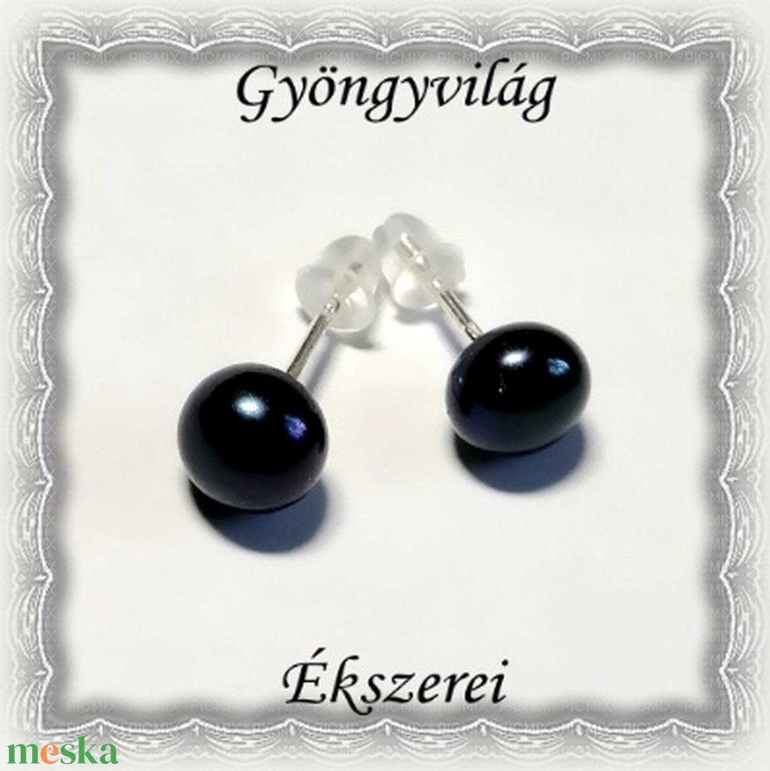 Fülbevalók: igazgyöngy , 925-ös sterling ezüst SFE-IGY01-7 fekete - ékszer - fülbevaló - pötty fülbevaló - Meska.hu Fülbevalók: igazgyöngy , 925-ös sterling ezüst SFE-IGY01-7 fekete - ékszer - fülbevaló - pötty fülbevaló - Meska.hu