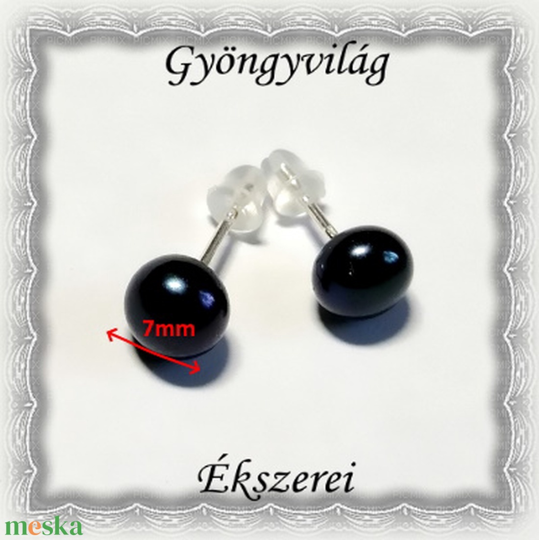 Fülbevalók: igazgyöngy , 925-ös sterling ezüst SFE-IGY01-7 fekete - ékszer - fülbevaló - pötty fülbevaló - Meska.hu