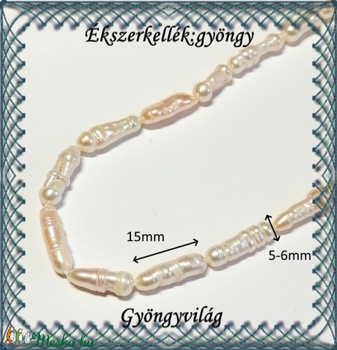 Ékszerkellék: igazgyöngy fűzér GYI-75 15mm ekrü - kellékek & szerszámok - gyöngyfűzés kellékek - igazgyöngy - Meska.hu