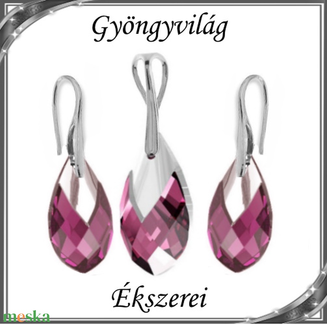 Swarovski csepp medál-fülbevaló szett, 925-ös sterling ezüst kapoccsal  SSZE-SW6565-SZ18-22 - ékszer - fülbevaló - lógó csepp fülbevaló - Meska.hu