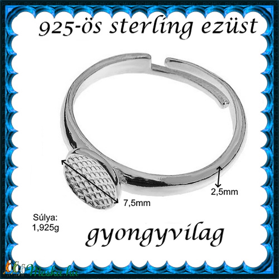 925-ös sterling ezüst gyűrű alap EGY 06 állítható méret - kellékek & szerszámok - gyöngyfűzés kellékek - fém köztesek - Meska.hu 925-ös sterling ezüst gyűrű alap EGY 06 állítható méret - kellékek & szerszámok - gyöngyfűzés kellékek - fém köztesek - Meska.hu