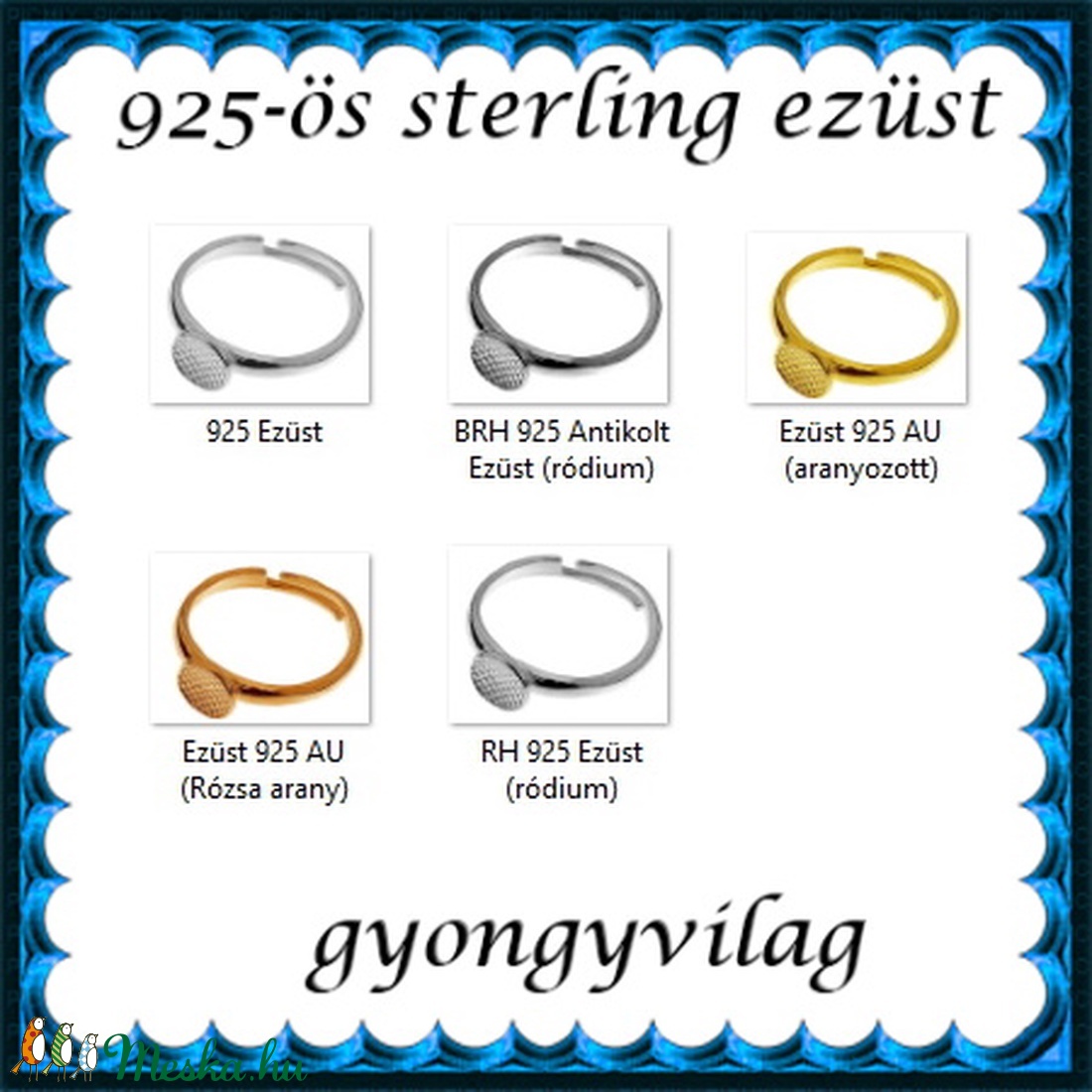 925-ös sterling ezüst gyűrű alap EGY 06 állítható méret - kellékek & szerszámok - gyöngyfűzés kellékek - fém köztesek - Meska.hu 925-ös sterling ezüst gyűrű alap EGY 06 állítható méret - kellékek & szerszámok - gyöngyfűzés kellékek - fém köztesek - Meska.hu