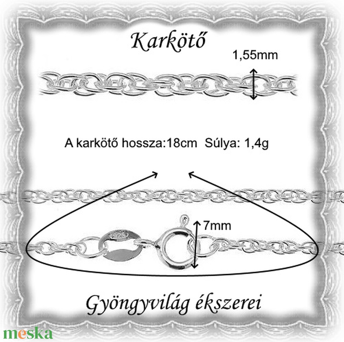 Ékszerek-karkötők: 925-ös sterling ezüst karkötő SSZ EÜK 07-18-1,55e - ékszer - nyaklánc - medál nélküli nyaklánc - Meska.hu