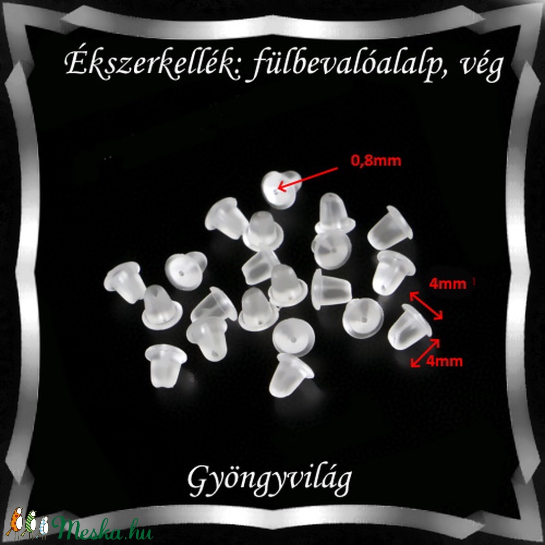 Ékszerkellék: fülbevaló vég/shift BFK-SZ05-4x4 szilikon  40db - kellékek & szerszámok - gyöngyfűzés kellékek - egyéb alkatrész - Meska.hu