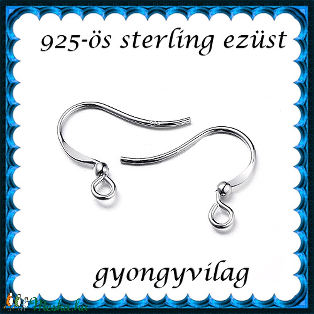  925-ös sterling ezüst ékszerkellék: fülbevalóalap akasztós EFK A 96r - gyöngy, ékszerkellék - egyéb alkatrész - Meska.hu