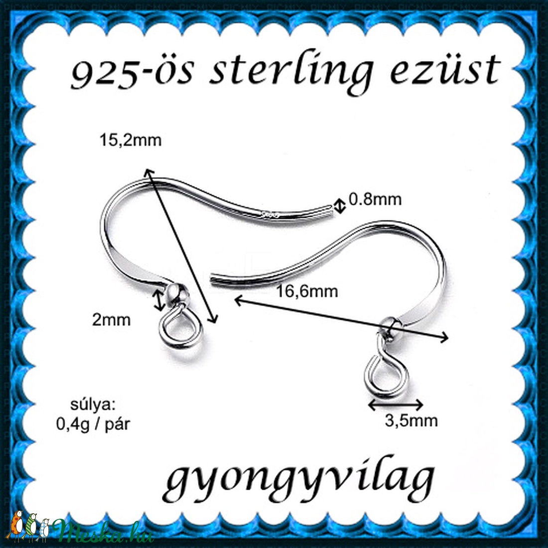 925-ös sterling ezüst ékszerkellék: fülbevalóalap akasztós EFK A 96r - gyöngy, ékszerkellék - egyéb alkatrész - Meska.hu 925-ös sterling ezüst ékszerkellék: fülbevalóalap akasztós EFK A 96r - gyöngy, ékszerkellék - egyéb alkatrész - Meska.hu