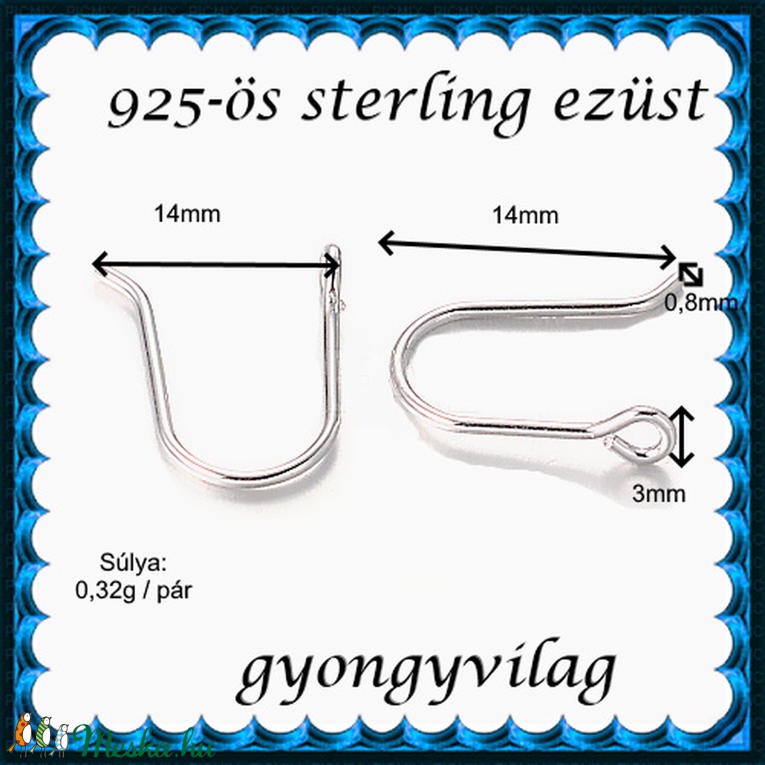 925-ös sterling ezüst ékszerkellék: fülbevalóalap akasztós EFK A 97r - gyöngy, ékszerkellék - egyéb alkatrész - Meska.hu 925-ös sterling ezüst ékszerkellék: fülbevalóalap akasztós EFK A 97r - gyöngy, ékszerkellék - egyéb alkatrész - Meska.hu