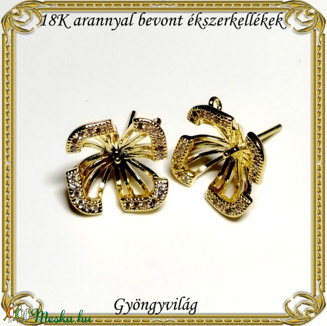 18K arannyal bevont ékszerkellék: fülbevalóalap  ABFK 01 - gyöngy, ékszerkellék - egyéb alkatrész - Meska.hu