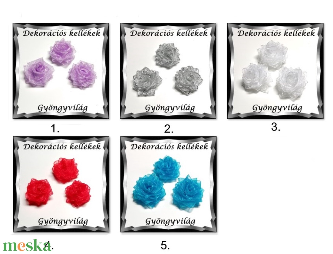 Dekorációs kellék: organza virág DK-VO 01-25 5db - kellékek & szerszámok - dekorációs kellékek - egyéb kellékek - Meska.hu