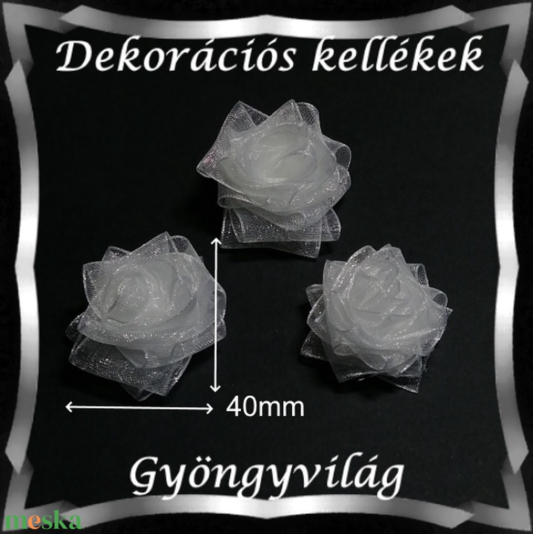 Dekorációs kellék: organza virág DK-VO 01-40 5db - dekorációs kellékek - egyéb kellékek - Meska.hu