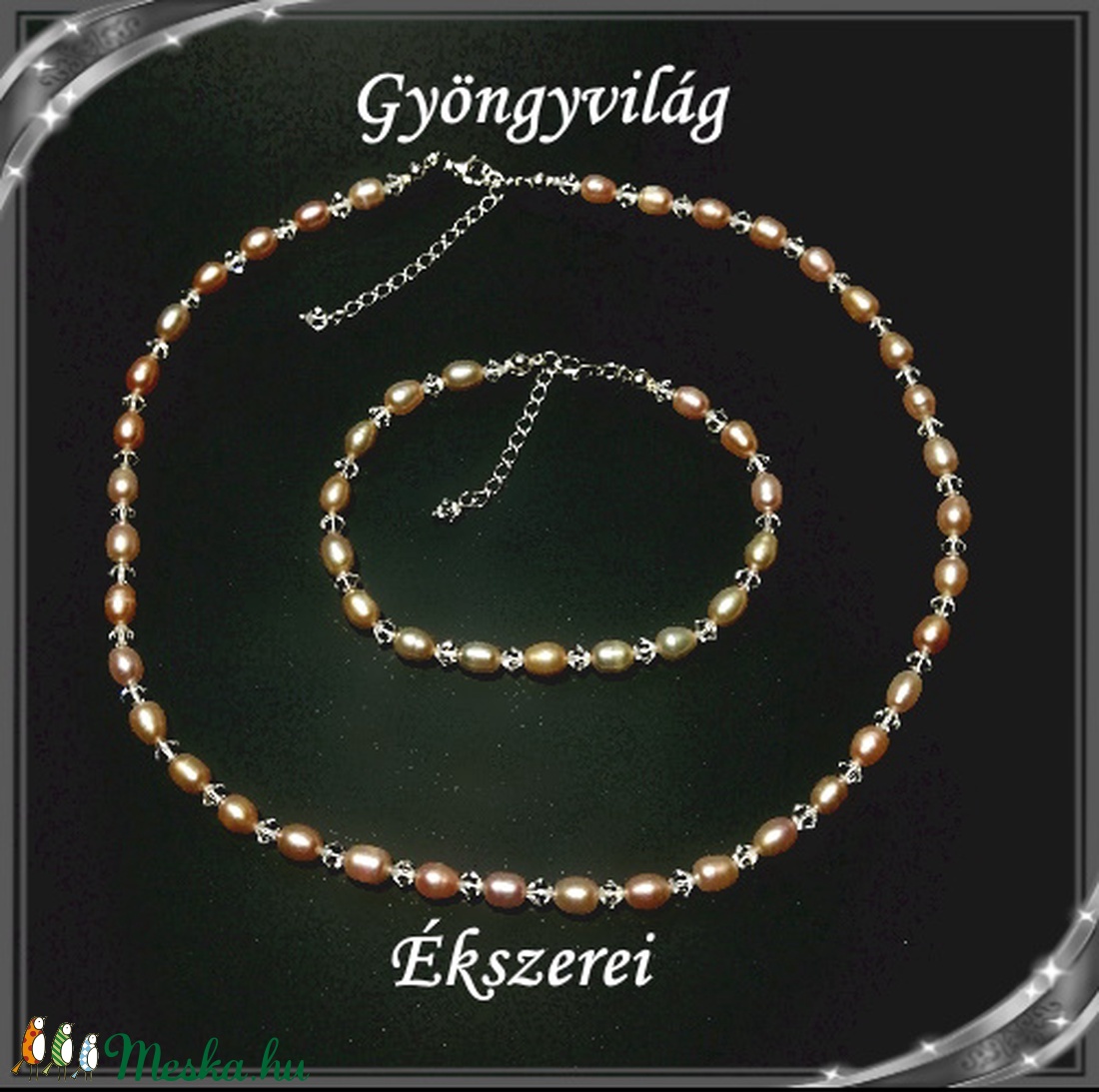 Édesvizi igazgyöngy-swarovski nyaklánc-karkötő szett, 925-ös ezüst kapoccsal SSZE-IG02-1 7x5,5 mauve - ékszer - ékszerszett - Meska.hu